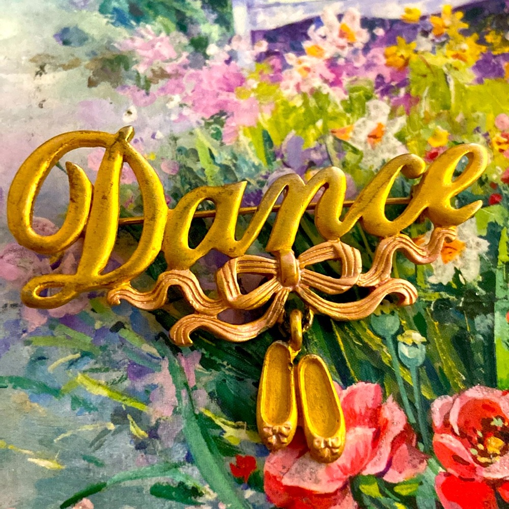 Vintage 80s SIGNED JJ Articulated Ballet Shoes Dancer Broach